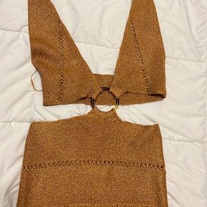 Zara Buckled Metallic Thread Dress